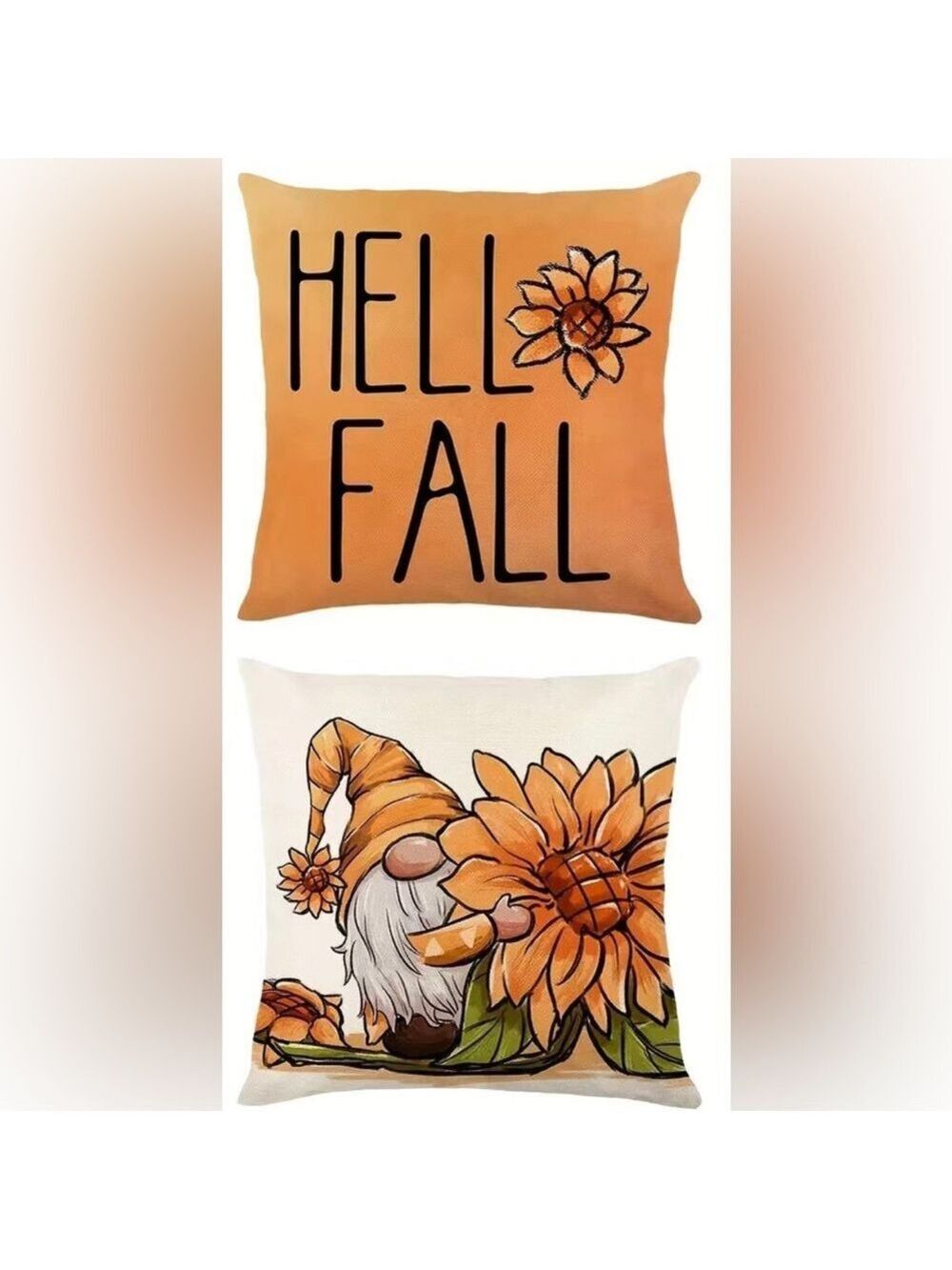 Set of 2 Hello Fall Gnome Sunflower Throw Pillow Covers